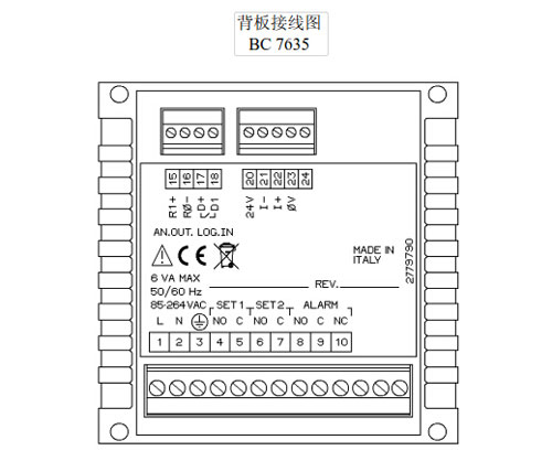 图为匹磁仪表背板接线图